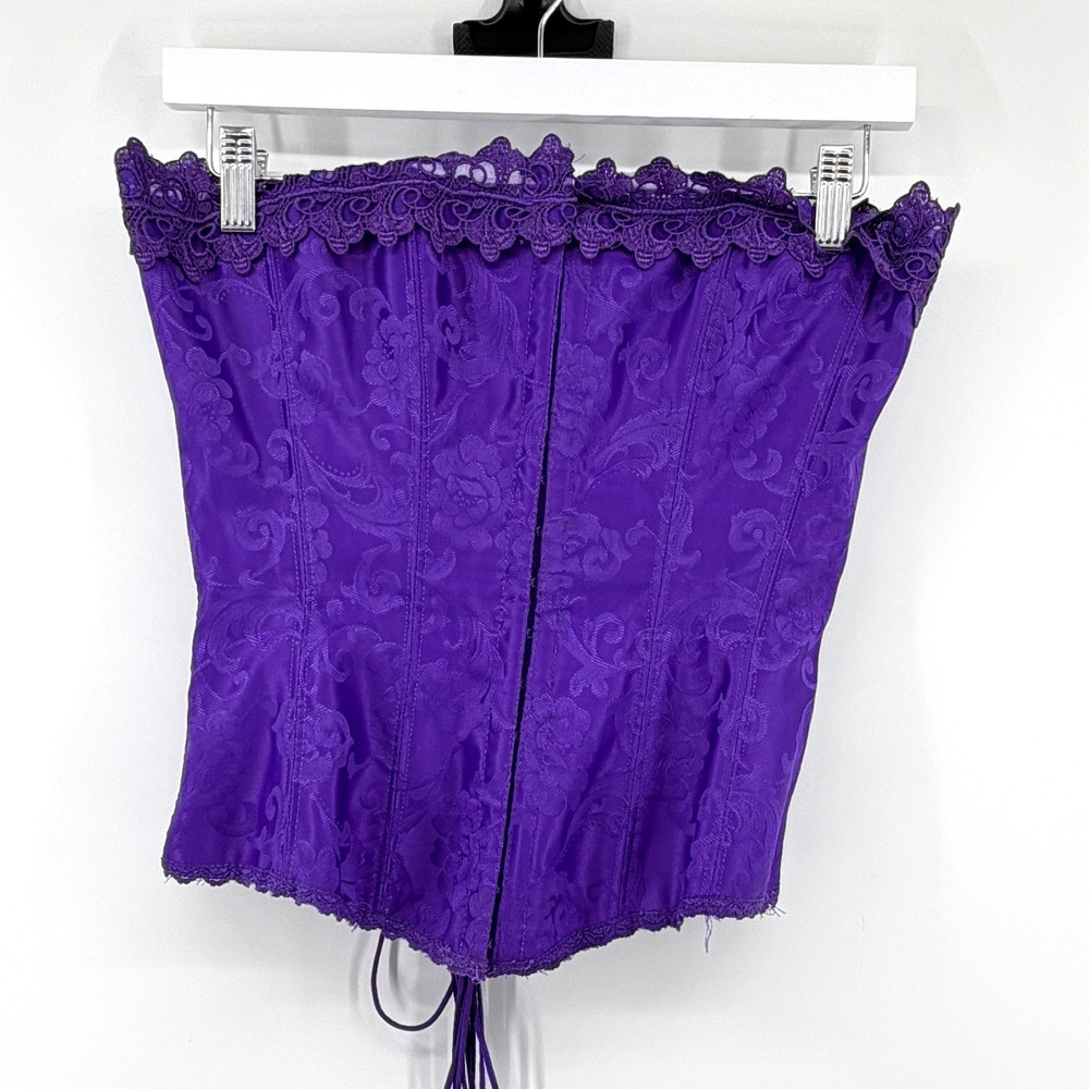 Frederick's Of Hollywood Corset Top Floral Jacquard 34 Purple Womens Bustier